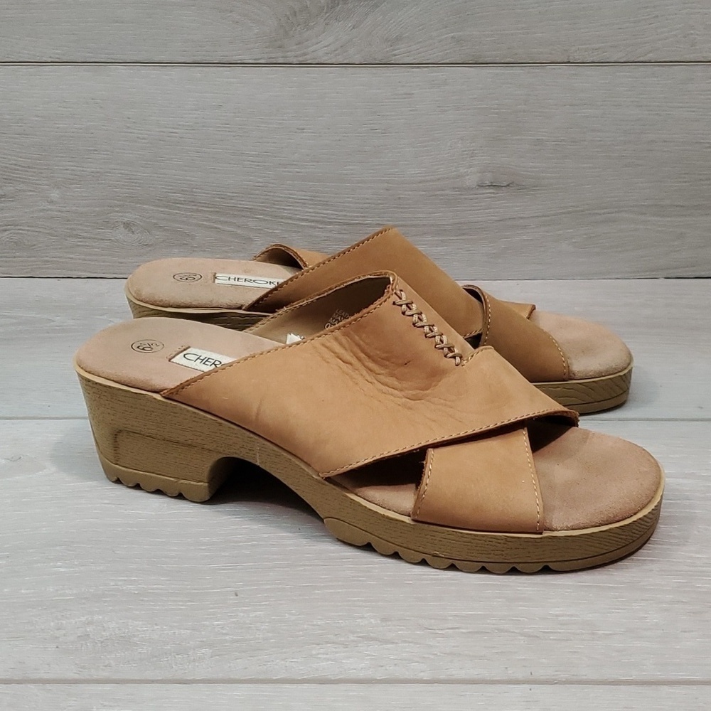 Vintage Cherokee Womens Y2K 90" Chukka Heels Leather Sandals shoes sz 6.5
